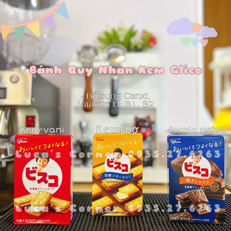 Bánh quy kẹp nhân kem Glico Nhật Bản cho bé ăn dặm