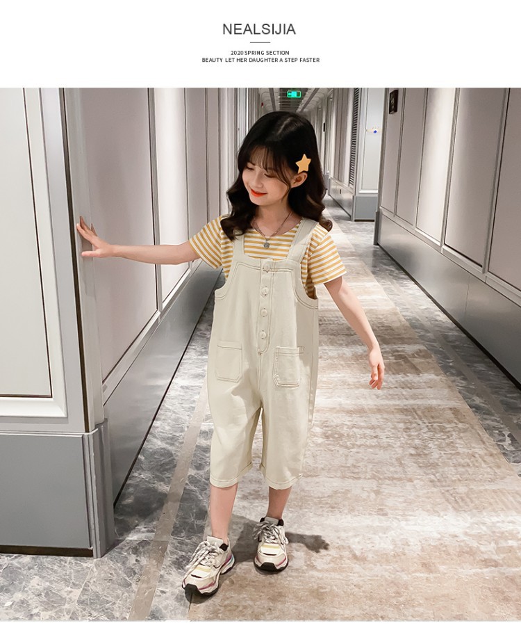 Set áo sơ mi tay lỡ kẻ sọc màu vàng phong cách Hàn quốc cho bé gái
