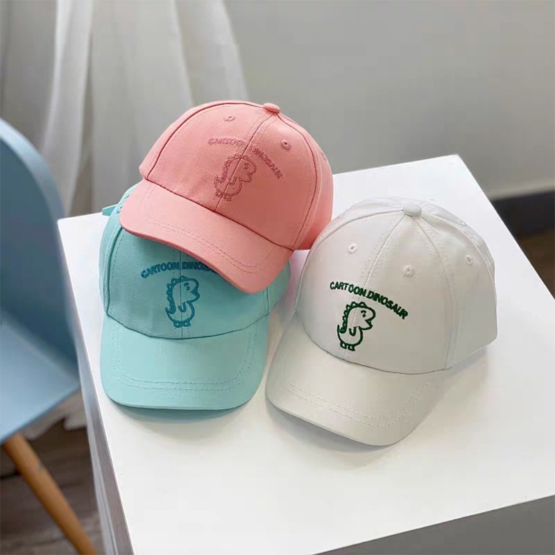 Mũ Lưỡi Trai Vải Cotton Thêu Hoạt Hình Khủng Long Dễ Thương Cho Bé
