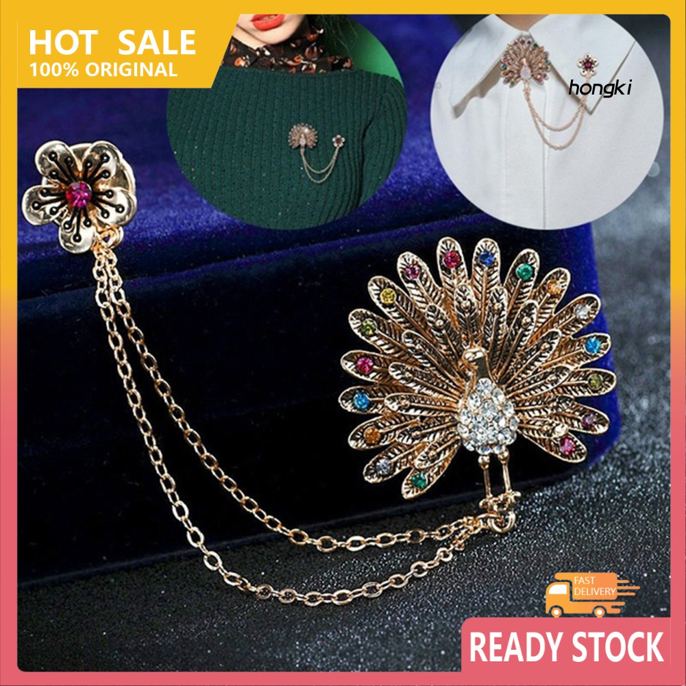 Ghim Cài Áo Hình Chim Công Đính Đá Nhân Tạo Thời Trang Cho Nữ