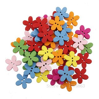 100Pcs Sewing Craft Flower Flatback Wooden Buttons