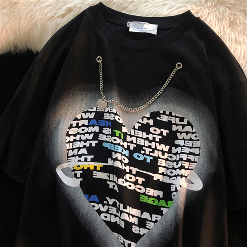 Áo Thun Tay Lỡ Thời Trang Trẻ Trung 1951078Áo Thun Dáng Rộng Họa Tiết Trái Tim Phong Cách Hip Hop Dễ Phối Đồ Cho Cặp Đô