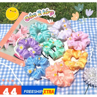 Dây Cột Tóc Vải Scrunchies 2 Lớp Họa Tiết Hoa Cúc