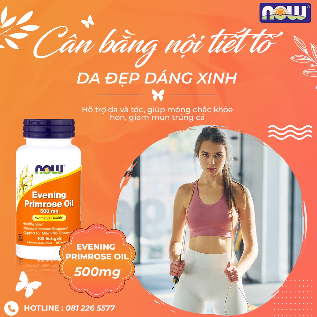 Now Evening Primrose Oil, Tinh Dầu Hoa Anh Thảo Cân Bằng Nội Tiết Tố Nữ, Đẹp Da 500MG