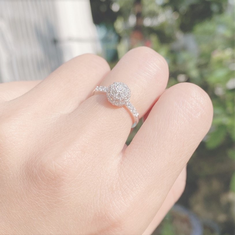 Nhẫn nữ bạc ta mặt hình cầu gắn đá - Nhẫn nữ chất liệu bạc ta sang trọng