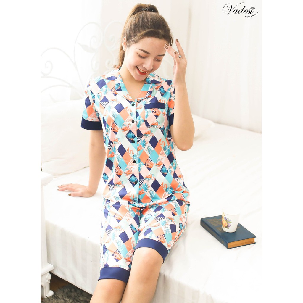 Đồ Ngủ Nữ Bộ Pijama Lửng Tay Ngắn Lụa Cao Cấp Mặc Nhà Đẹp Mùa Hè Thoáng Mát Mềm Mịn Thấm Hút – VADESI