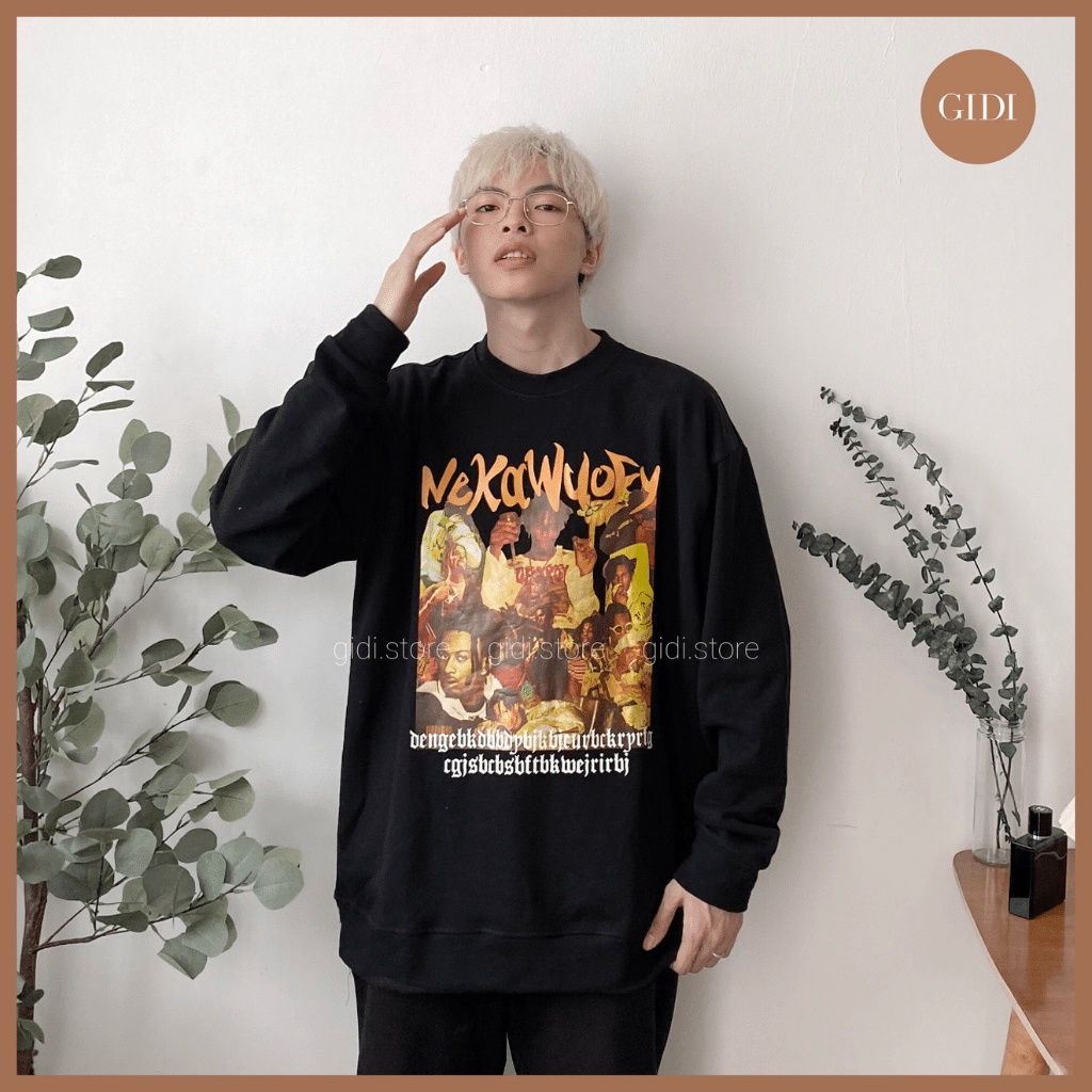 Áo Sweater NIGA Nam Nữ Unisex in chữ màu Trắng/ Đen vải chân cua cao cấp dày dặn cổ tròn form rộng OVERSIZE