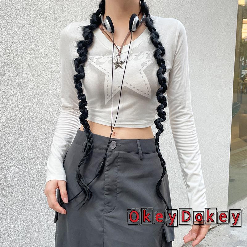 Áo Thun Tay Dài Cổ Tròn In Hình Ngôi Sao y2k Phong Cách Punk Cho Nữ