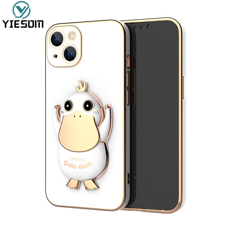 Ốp Điện Thoại Silicon Mềm Chống Sốc Có Giá Đỡ Hình Chú Vịt Dễ Thương Cho iPhone 14 13 Pro Max 14 Plus 13 Pro 13 Mini