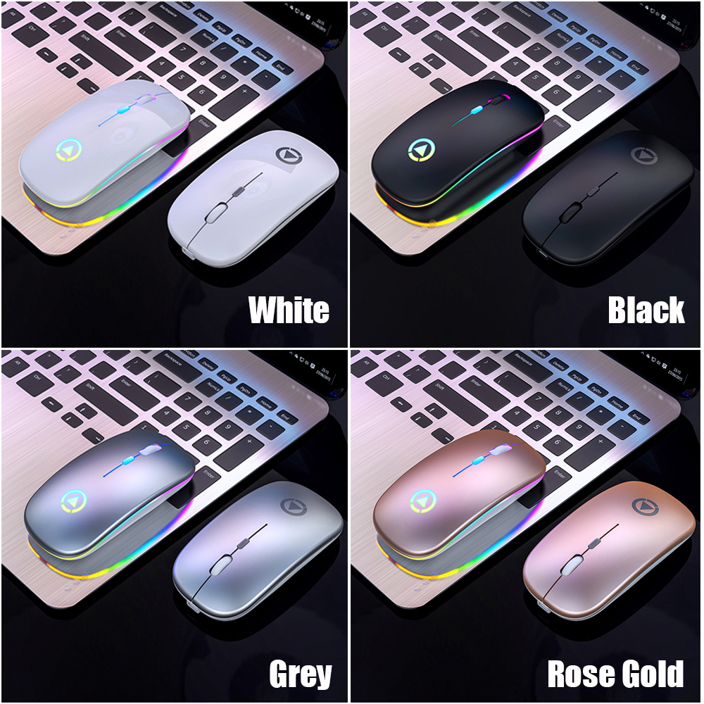 1 Chuột Không Dây Siêu Mỏng Có Đèn Led Nhiều Màu Sắc Kèm Sạc Usb Và Nút Bấm Cho Pc / Laptop