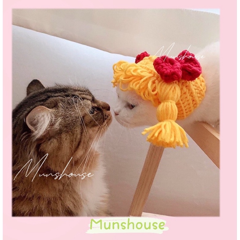 Mũ len cô gái tóc vàng tóc nâu cho chó mèo