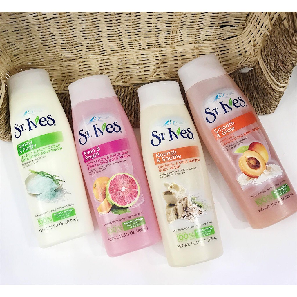 Sữa tắm ST.Ives Mỹ muối biển, yến mạch, bơ, cam chanh 473ml, 650ml (mẫu mới)