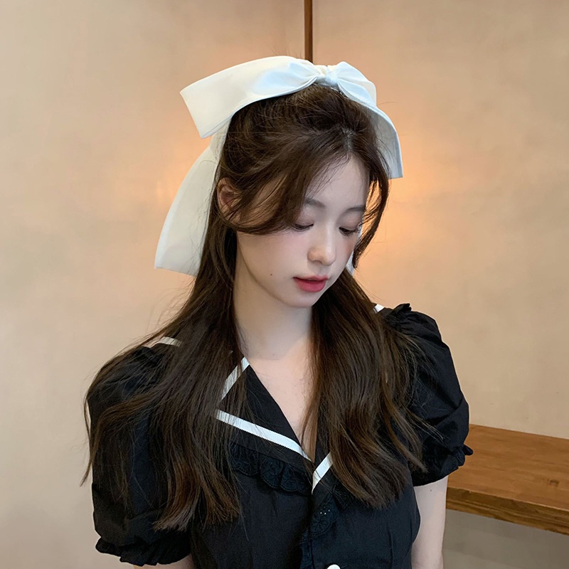 Pháp cổ điển đơn giản màu trắng nơ lớn kẹp tóc nữ phụ kiện tóc cô dâu