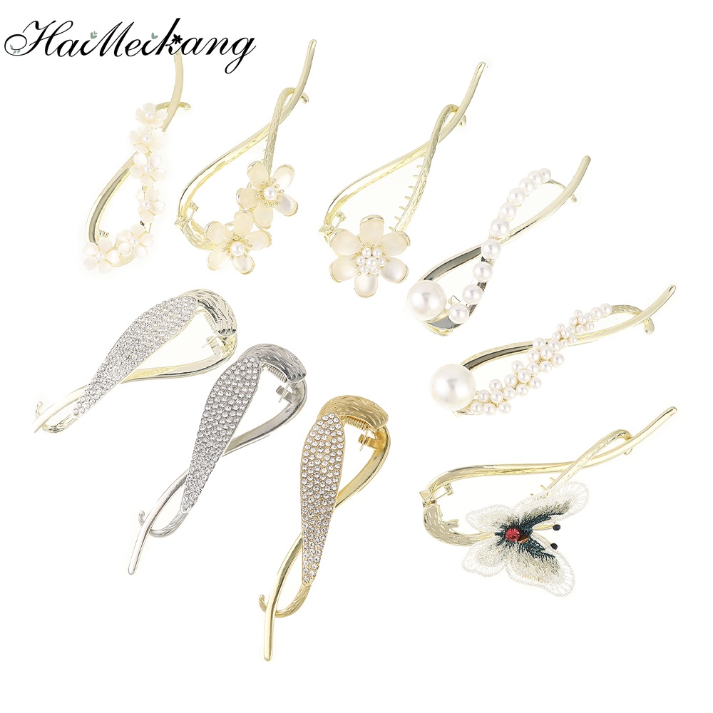 Haimeikang Kẹp tóc kim loại hình hoa đính đá kim cương nhân tạo thời trang Hàn Quốc