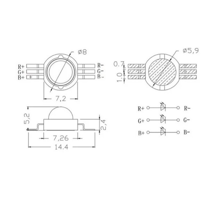 led 3 trong 1 RGB công suất 3w