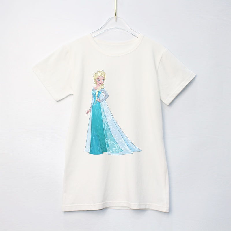 Đầm thun 100% cotton họa tiết hoạt hình công chúa băng giá xinh xắn cho bé gái