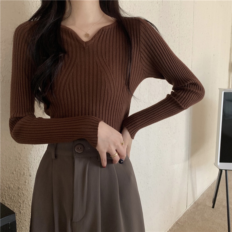 Áo Dệt Kim Cổ Chữ V Thiết Kế Mới Thời Trang Mùa Thu Dành Cho Nữ