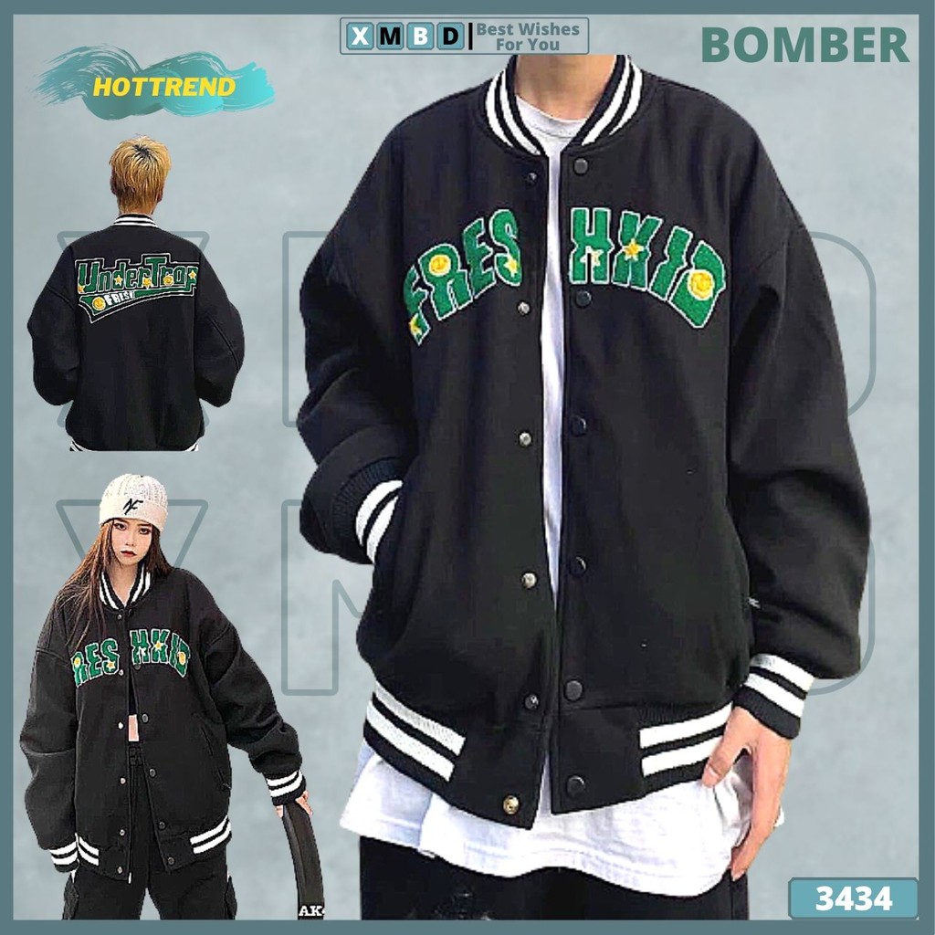 Áo Khoác Bomber Nam Nữ Nỉ Bông Dày Dặn Form Rộng UNISEX Áo Bomber Đôi Thun Nỉ in FRESHXID XANH LÁ - XMBD 3434 | BigBuy360 - bigbuy360.vn