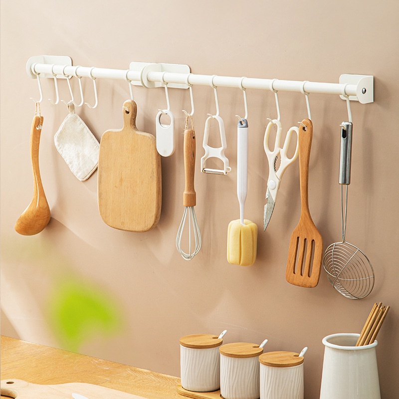 Giá Treo Dụng Cụ Nấu Ăn Gắn Tường Không Cần Đục Lỗ Màu Trắng