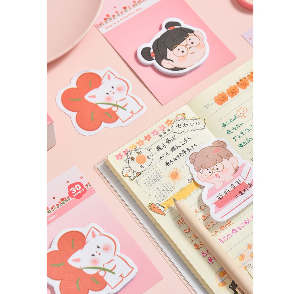 Stick Note, Giấy Nhớ Ghi Chép Hình Nhiều Màu Cô Bé, Cổ Trang và Sữa Cute | NT004