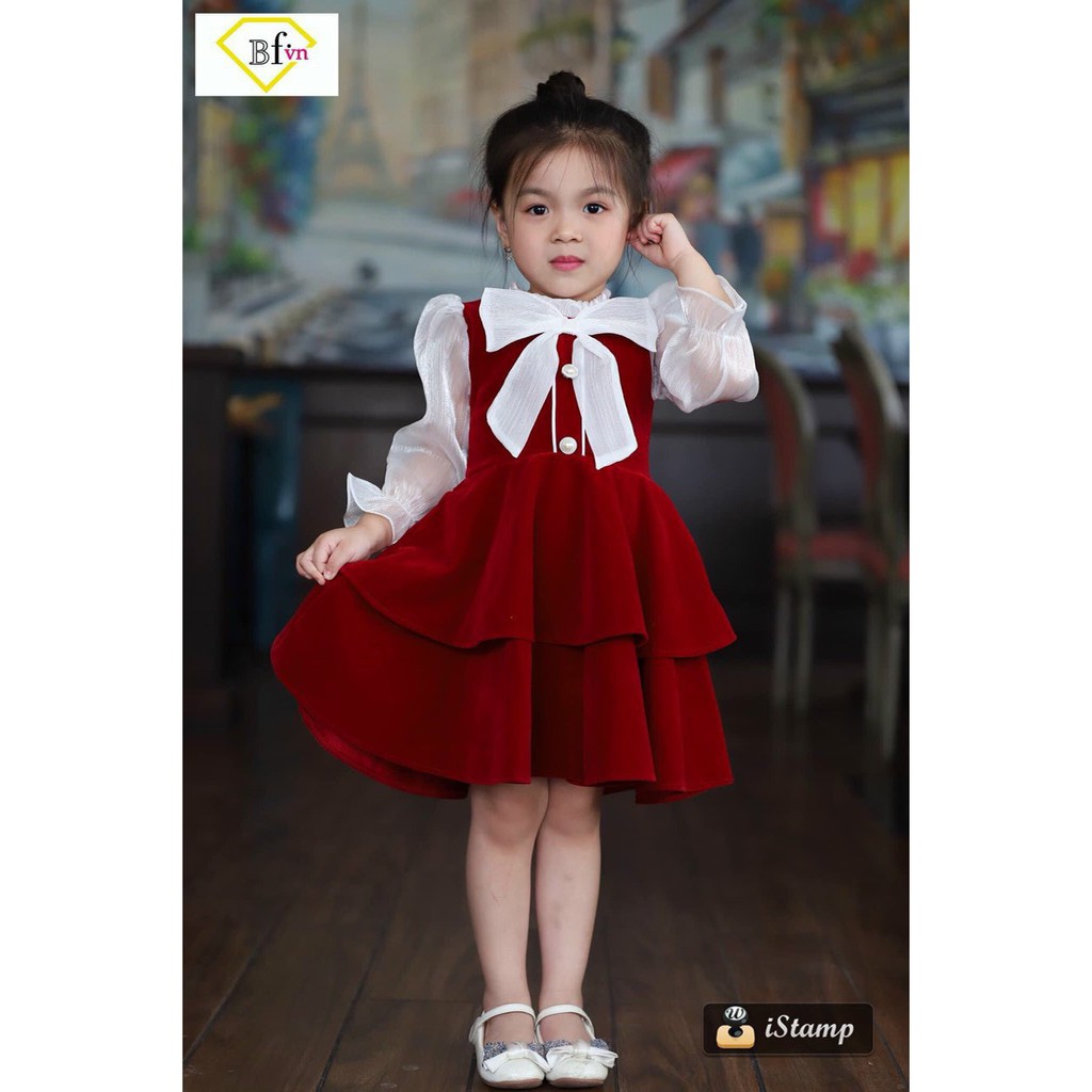 Váy nhung 2 tầng cho bé gái