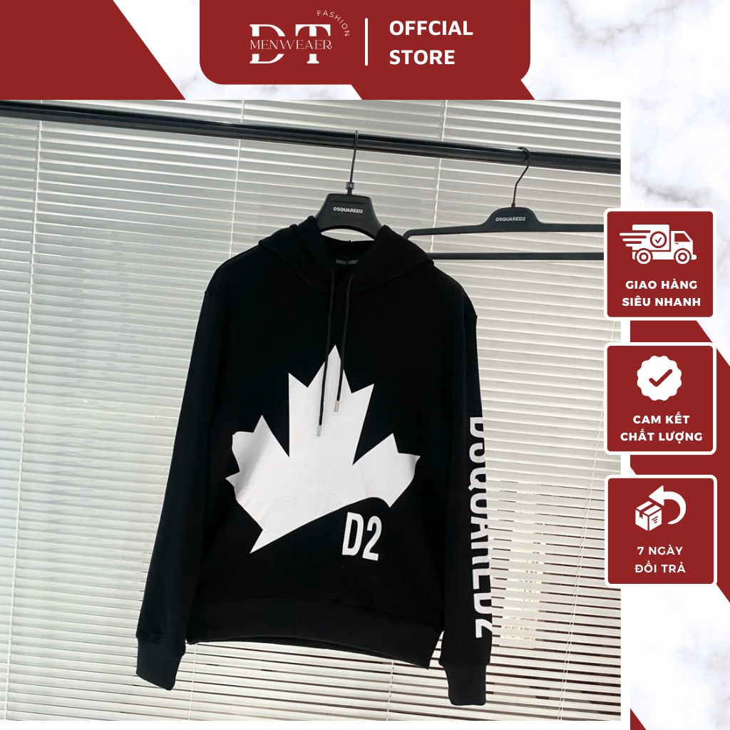 Áo Hoodie Nam Dsquared2 Họa Tiết Hình In Chiếc Lá Và Chữ Dọc Tay - Áo Nỉ Hoodie Unisex Nam Nữ Cao Cấp DT FASHION MENWEAR
