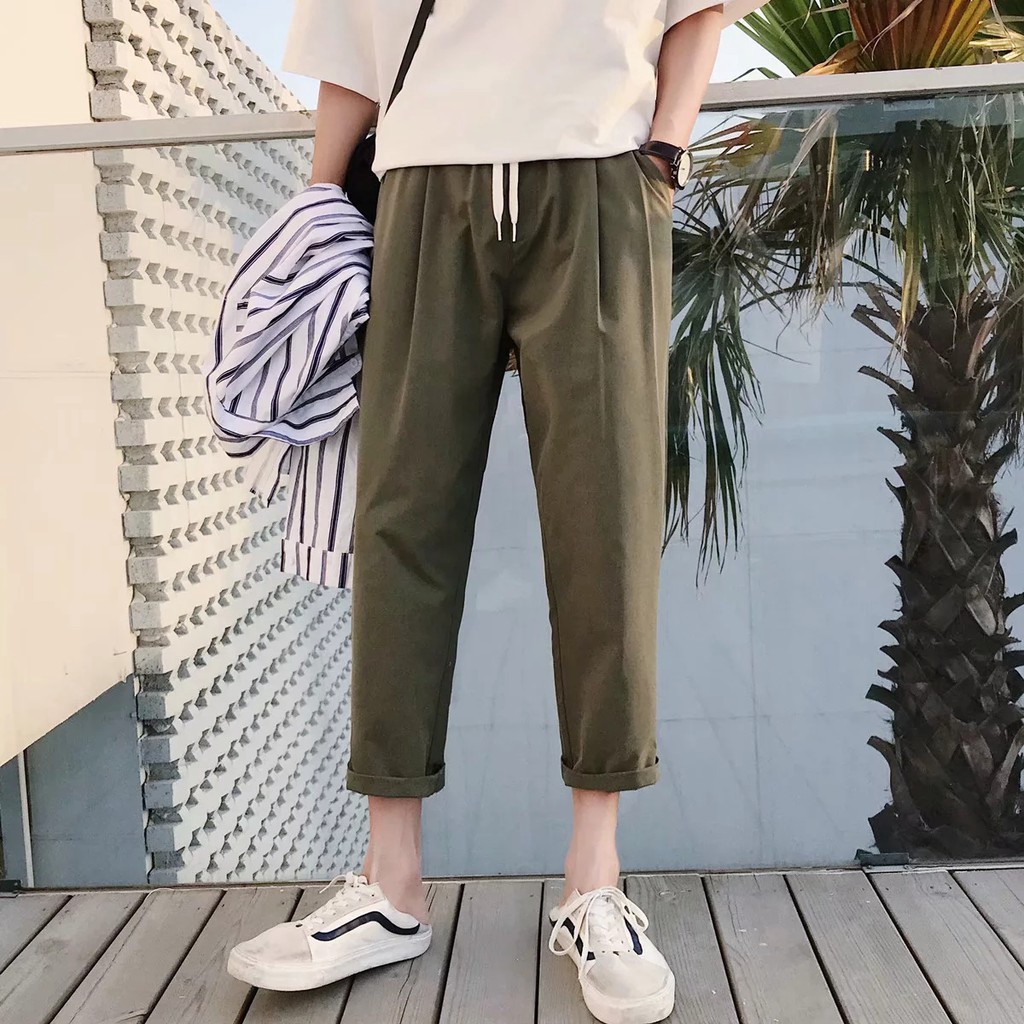 Quần dài ống rộng màu trơn phong cách thời trang Hàn Quốc cho nam giới