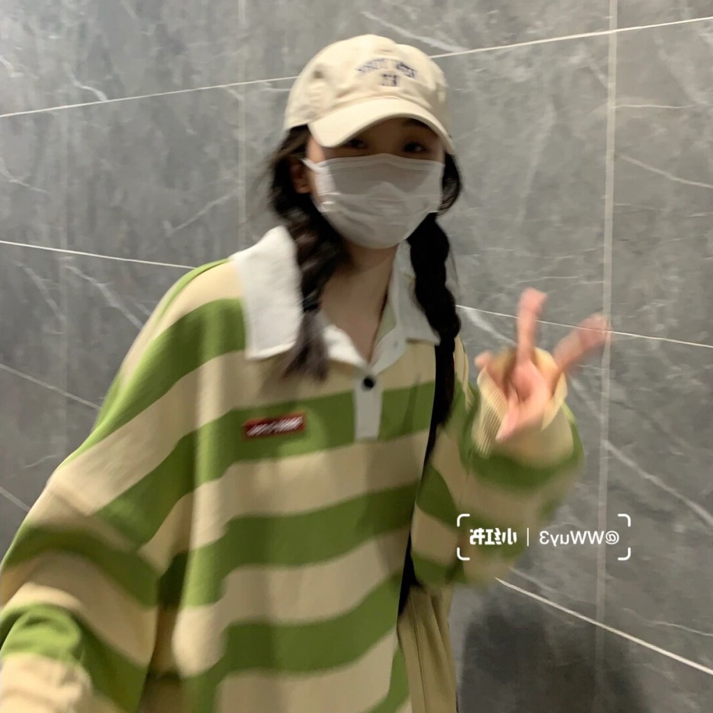 Áo thun tay dài dáng rộng họa tiết sọc ngang thời trang dành cho nữ