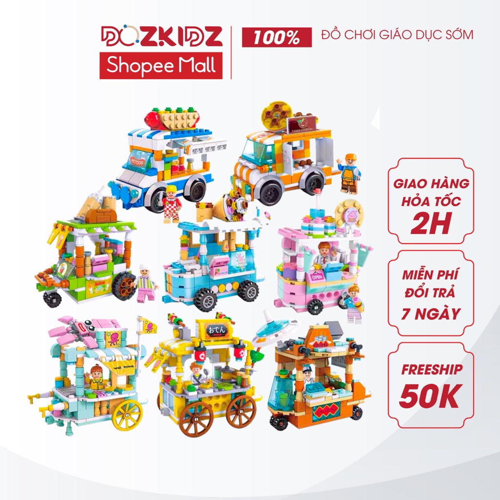 Xe đồ chơi lego, đồ chơi lắp ráp các loại xe bán đồ ăn 157 đến 189 chi tiết cho bé từ 5 tuổi trở lên - DOZKIDZ