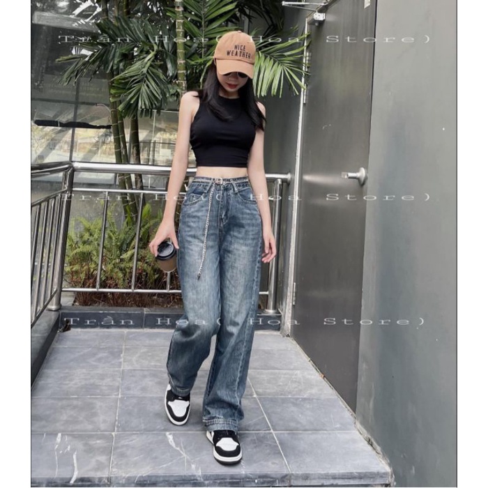 Quần jeans suông dây lưng wang hàng QCL1