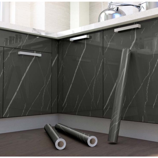 Decal giấy dán bếp tráng nhôm cách nhiệt YT210-1 ĐÁ XÁM ĐẬM SỢI TRẮNG khổ 60cm