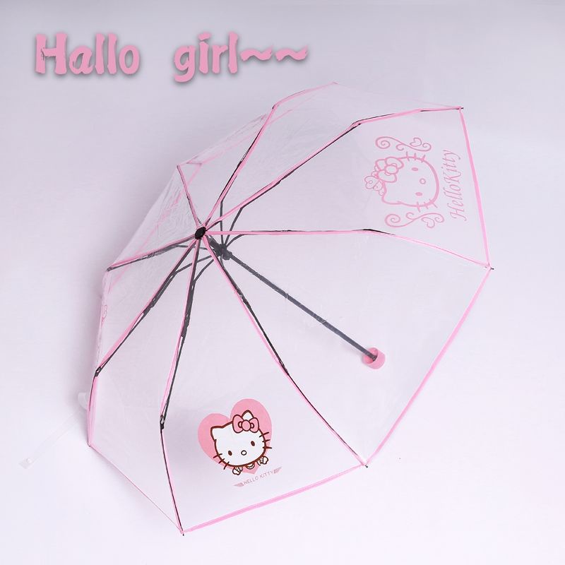 Dù Mềm Trong Suốt In Hoạt Hình Mèo Kitty Kiểu Hàn Quốc Dễ Thương Cho Bé Gái