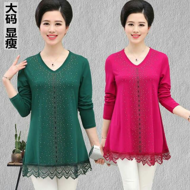 Áo nữ trung niên thời trang thiết kế phối ren sang trọng QCNP704