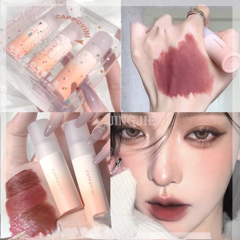 Cappuvini® Son Môi Màu Đỏ Nâu Gradient Mịn Như Nhung Có Hộp Làm Quà Tặng