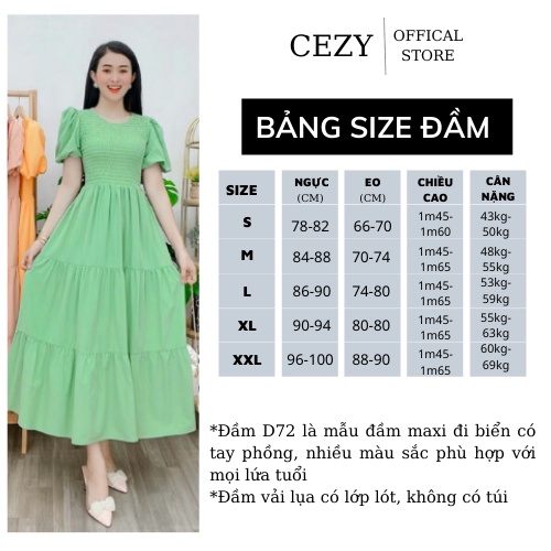 Đầm maxi màu trơn đi biển tay phồng có size bigsize Cezy D72 | BigBuy360 - bigbuy360.vn