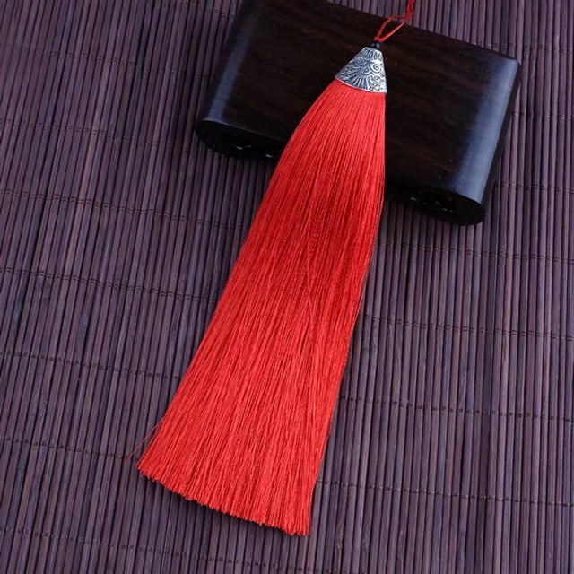 (17CM) Tua rua nẹp bạc dài đỏ trang trí dây treo làm đồ handmade phụ kiện cổ trang xinh xắn