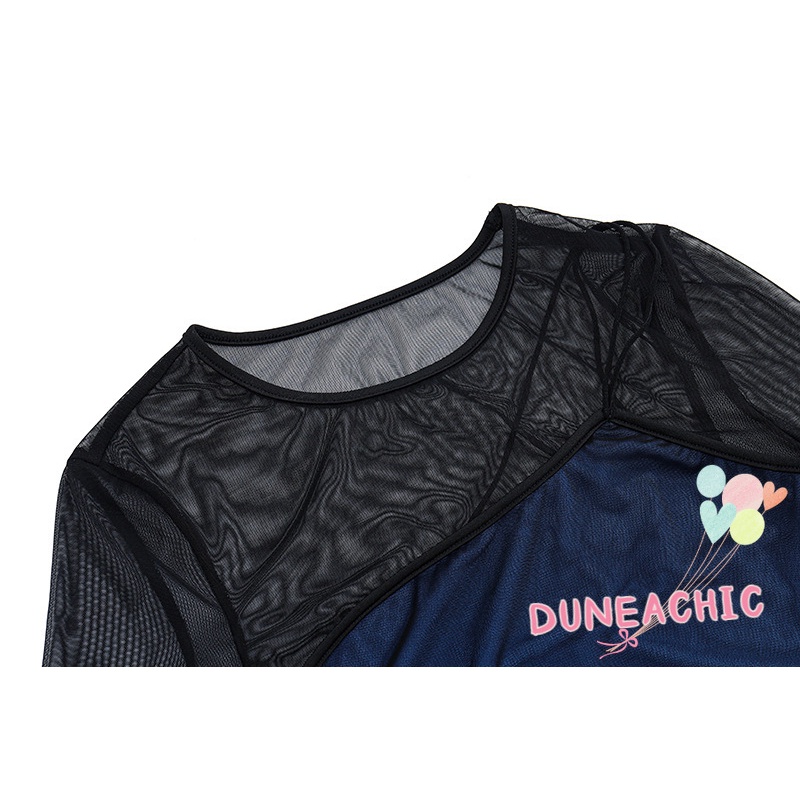 DUNEA Đầm dài tay phối lưới phong cách quyến rũ cho nữ