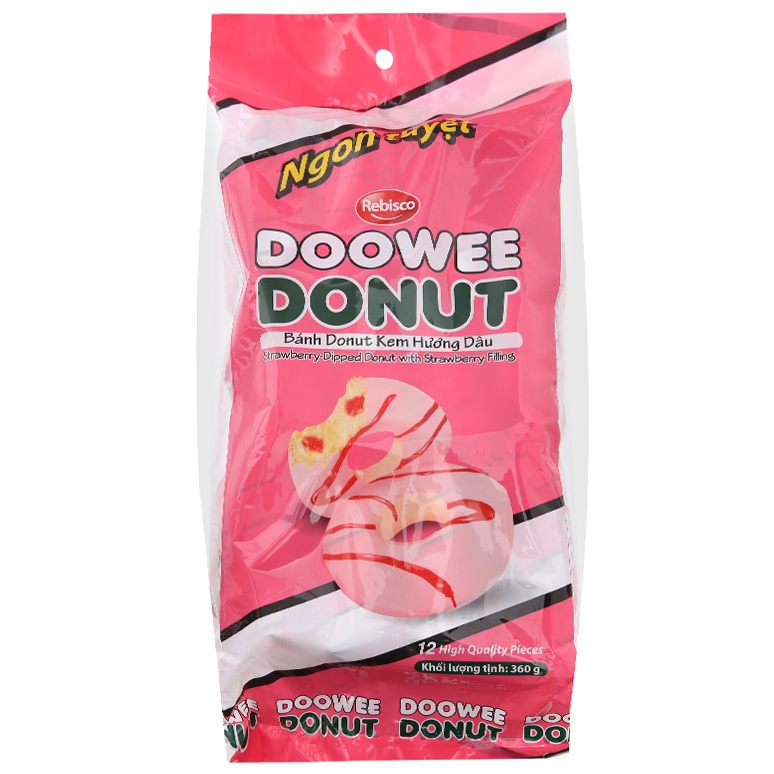 Túi 360g 12 bánh Bánh Doowee Donut (hương dâu/ mix vị)