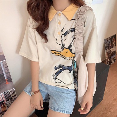 Short-sleeved T-shirt for women 2021 new junior high school student girl polo shirt Korean style loose short top clothes