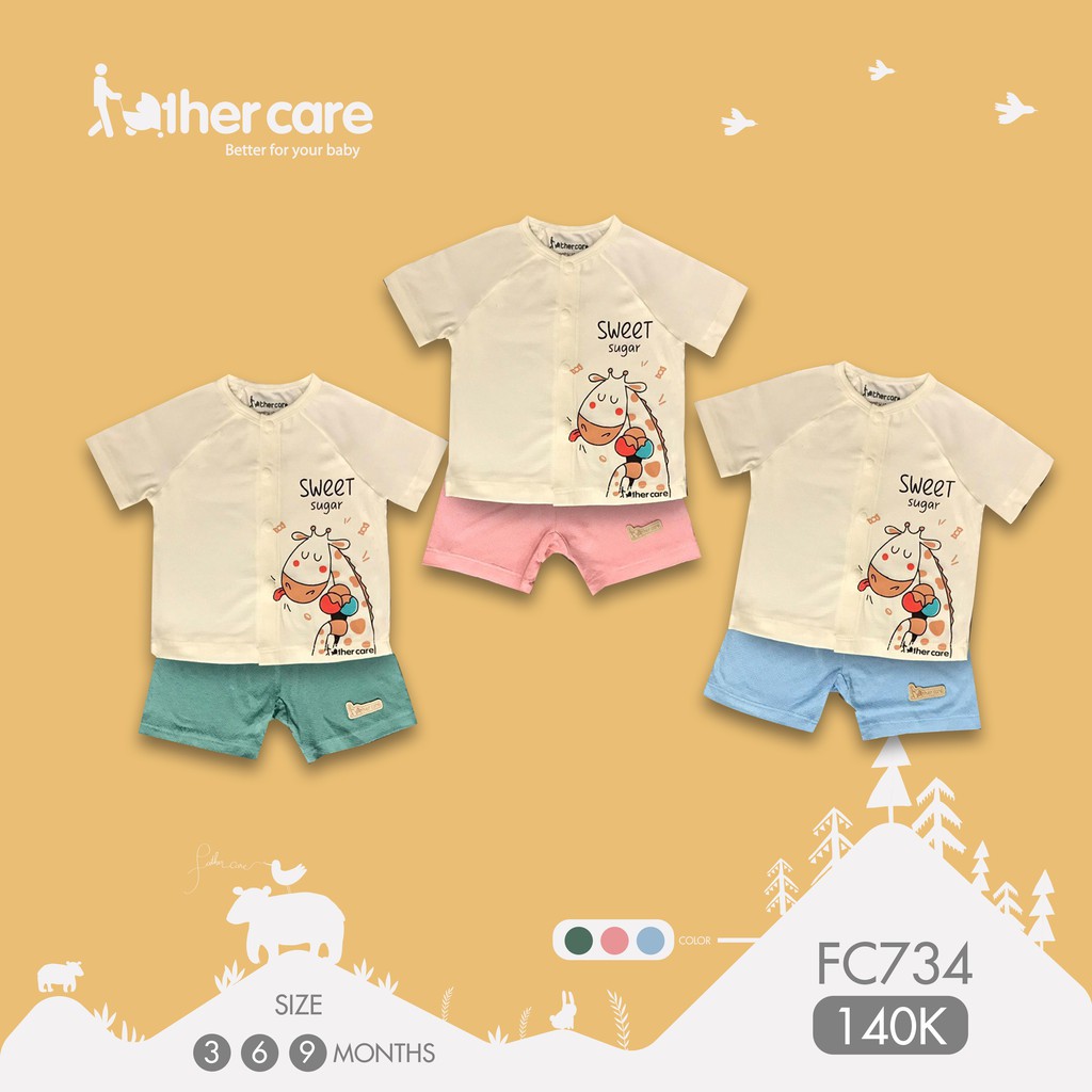 Bộ Quần Áo trẻ em Cộc Tay FatherCare Cài giữa in hình Hươu Sweet FC734