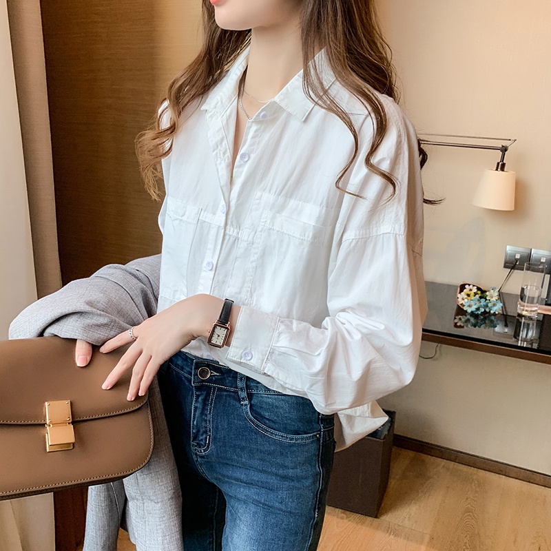 Áo sơ mi SUXI tay dài dáng rộng thiết kế đơn giản phong cách Hàn Quốc thời trang cho nữ