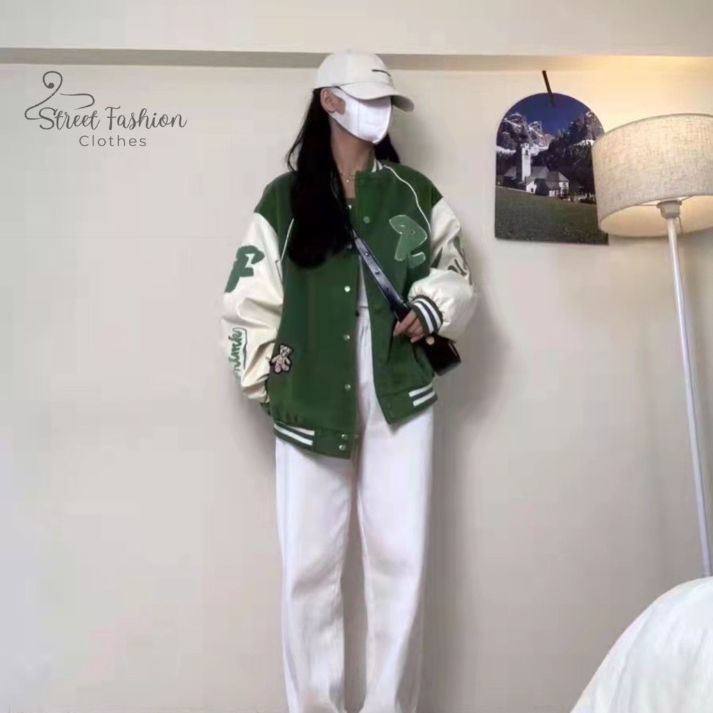 Áo khoác bóng chày varsity jacket phong cách Retro Âu Mỹ thời trang thu đông cá tính, năng động