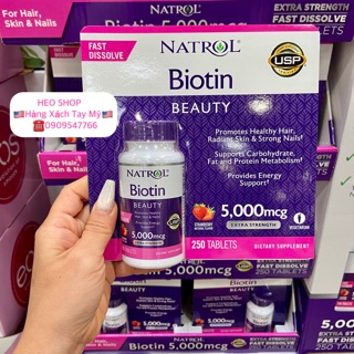 VIÊN UỐNG MỌC TÓC NATROL BIOTIN 5,000MCG FAST DISSOLVE