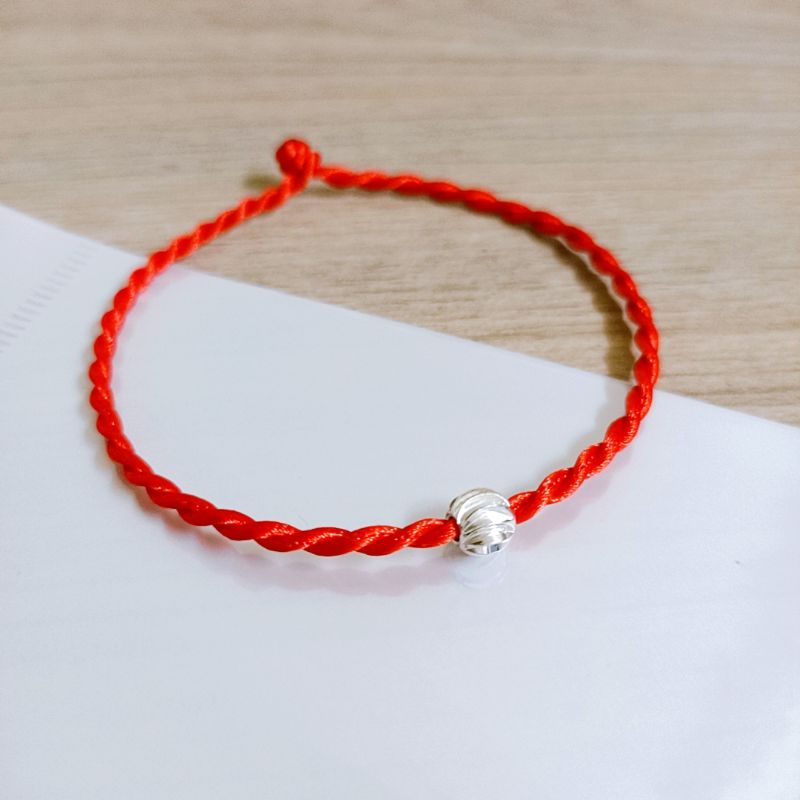 Vòng tay chỉ đỏ may mắn bi bạc ta 6mm