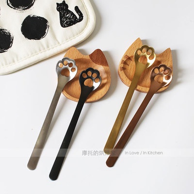Thìa Cà Phê Bằng Thép Không Gỉ 304 Thiết Kế Hình Bàn Chân Mèo Dễ Thương Đáng Yêu Chất Lượng Cao