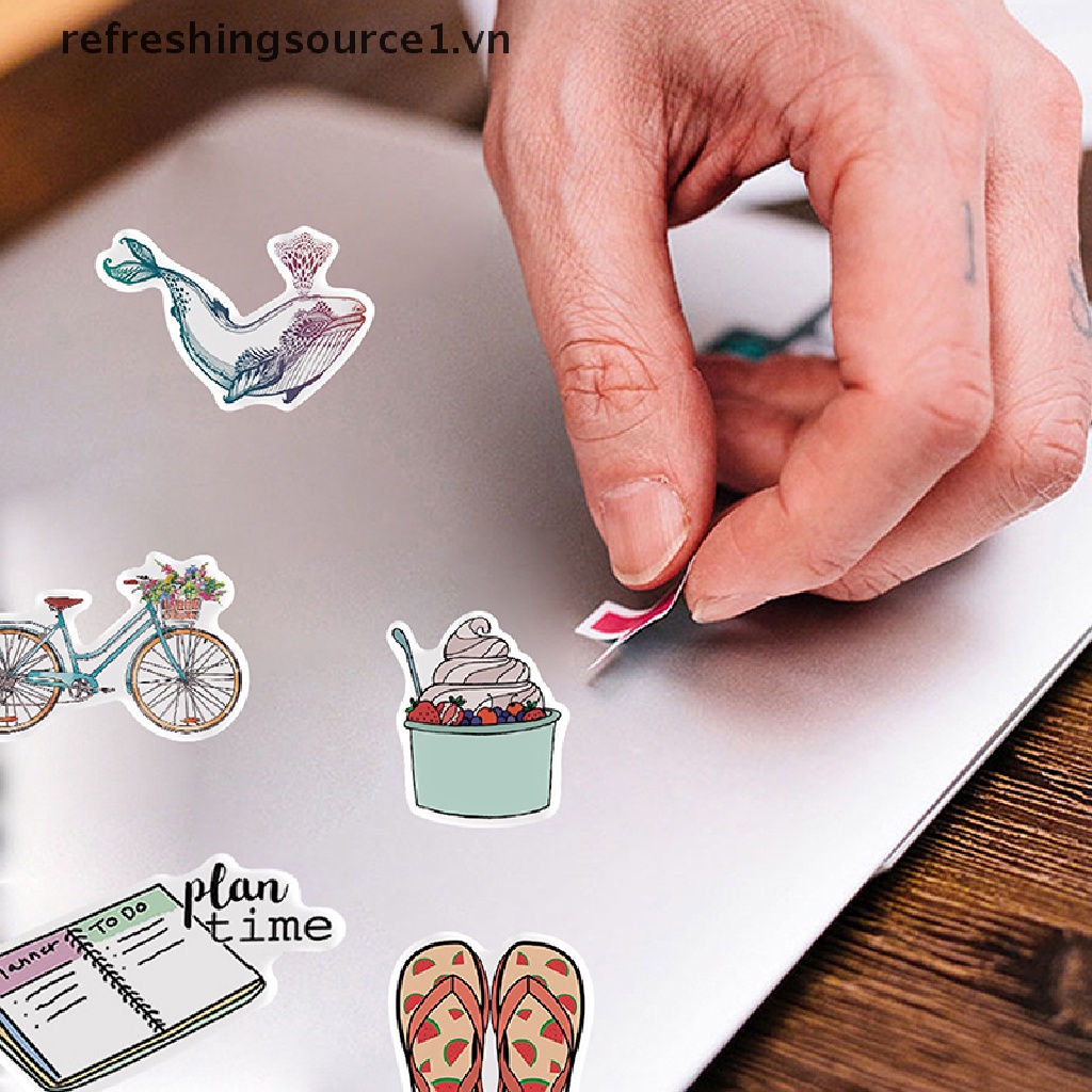 Bộ 100 Miếng Dán Bình Nước Chống Thấm Nước Họa Tiết Dễ Thương Tiện Dụng Cho Laptop / Vali