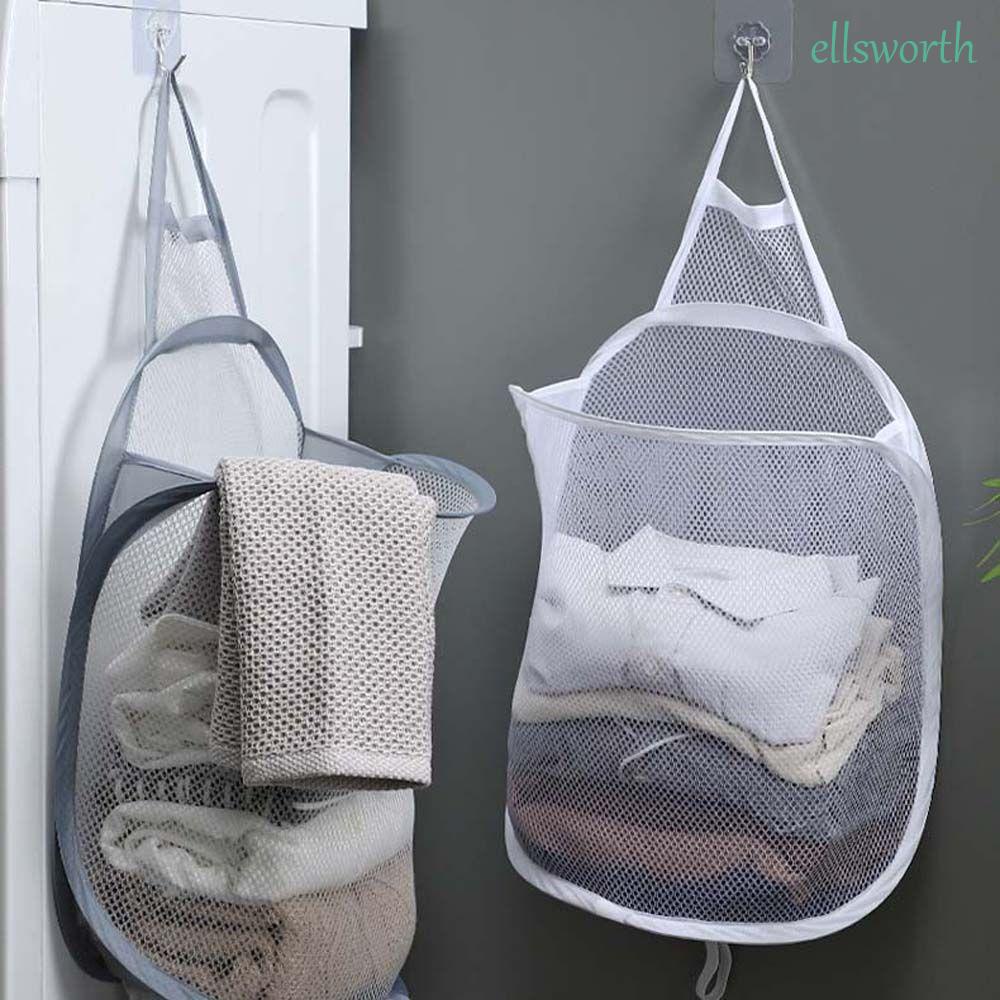 Túi lưới thoáng khí đựng quần giặt có thể gấp gọn treo tường nhà tắm tiện lợi