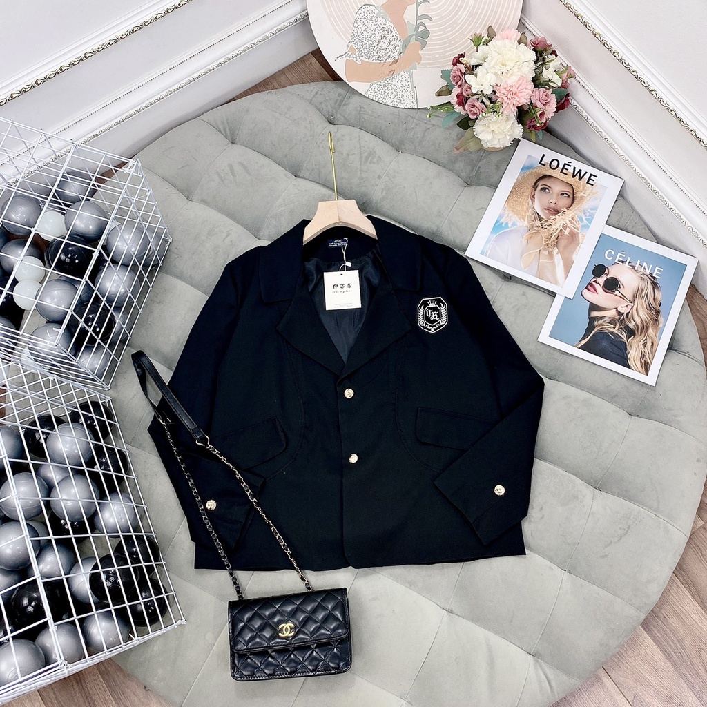 [Xả Hàng] Áo khoác vest blazer nữ phong cách Hàn Quốc logo vươn miện chất vải tuyết mưa cao cấp dày dặn Bling Store BL19