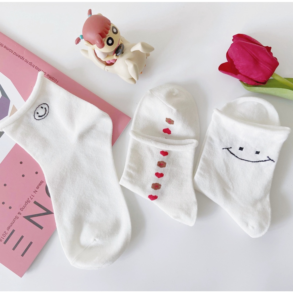 Tất nữ-Vớ nữ cổ cao màu trắng mặt cười dễ thương phong cách hàn quốc dễ thương