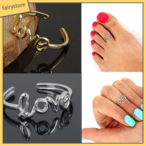 Nhẫn đeo ngón tay/ ngón chân phối chữ Love thiết kế đơn giản cho nữ